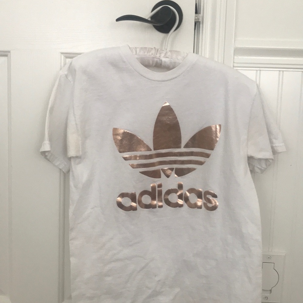 Gold and white adidas t shirt